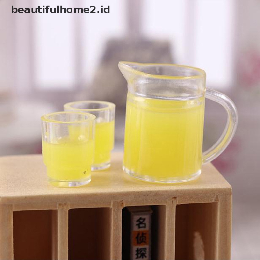 [beautifulhome2.id] 3Pcs/set 1:12 Dollhouse Miniature Juice Bottle + 2 Cups Doll Kitchen Accessories ID