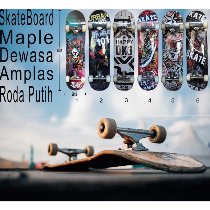 Papan SkateBoard Dewasa MAPLE Roda Putih / SkateBoard MAPLE Star Seller Termurah