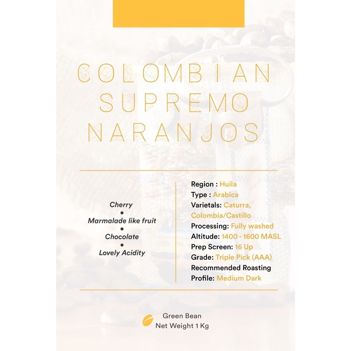 

Ds0Ds1D Green Bean Arabica Colombia Supremo 1Kg | Biji Kopi Mentah Ds20X11