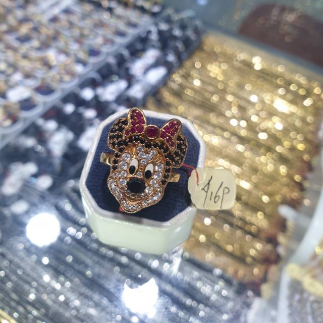 Cincin emas asli kadar 700(22k) matamata fashion berbentuk mickymouse