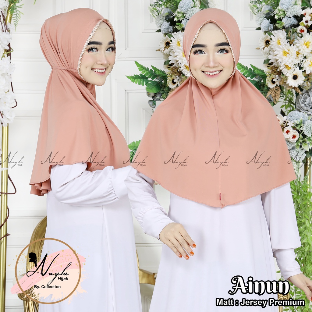 Kerudung Instan Tali Renda Ainun Hijab Instan Jersey Premium Jilbab Maryam Tali Renda Nayla Hijab