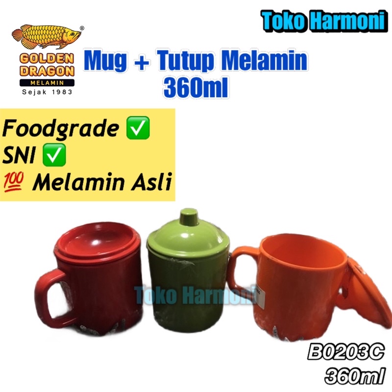 Gelas Mug + Tutup 360ml Melamin GoldenDragon Gelas Kopi Gelas Teh Air