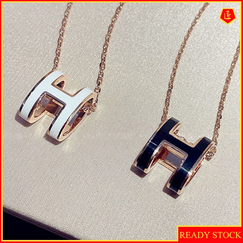 [Ready Stock]S925 Silver Light Luxury Letter H Necklace Female Special-Interest Design Personality