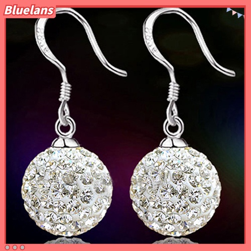 Bluelans Anting Kait Gantung Lapis Silver Hias Kristal Keramik Untuk Wanita