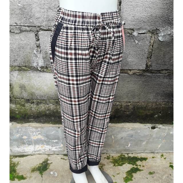  New Motif Baggypants Kotak  Stretch Stik  balik  Shopee 
