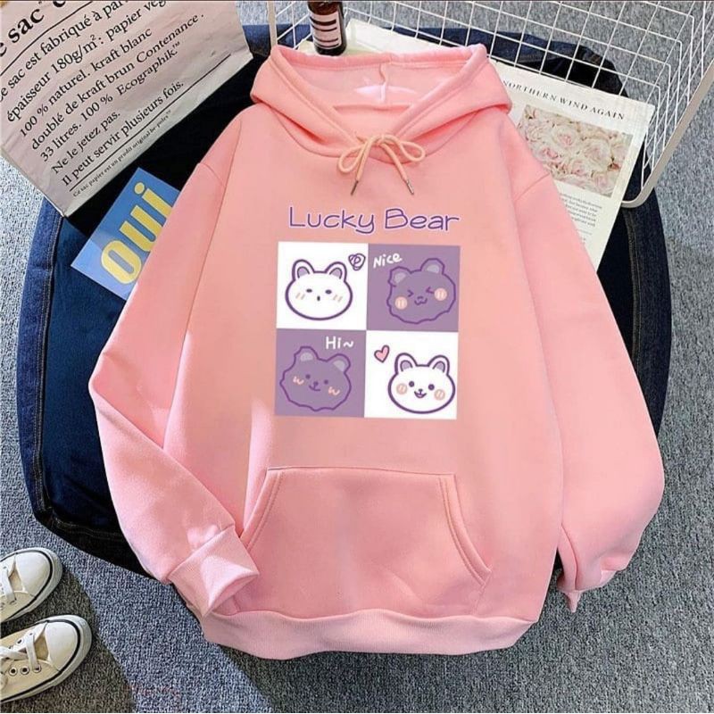 SQUARE LUCKY BEAR HOODIE WANITA PRIA TERMURAH TERLARIS'