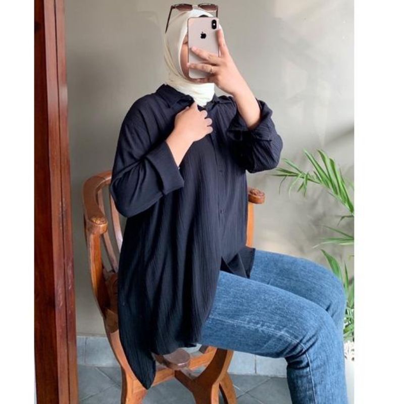 Blouse Crinkle kemeja wanita kemeja rayon crinkle