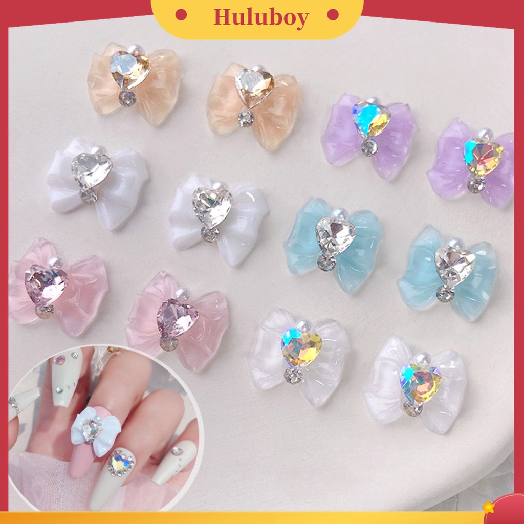 Huluboy Huluboy♡ 10pcs Charms Berlian Imitasi Bentuk Hati Pita Untuk Dekorasi Nail Art