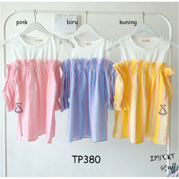 TP380 - BAJU ATASAN BLOUSE SABRINA WANITA LUCU IMPORT MURAH