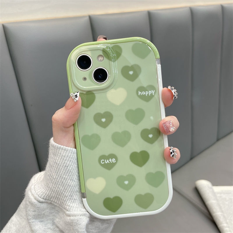 Case Motif Print Hati Warna Hijau Untuk IPhone 12 13 11 Pro Max X Xs Max Xr Ghnv