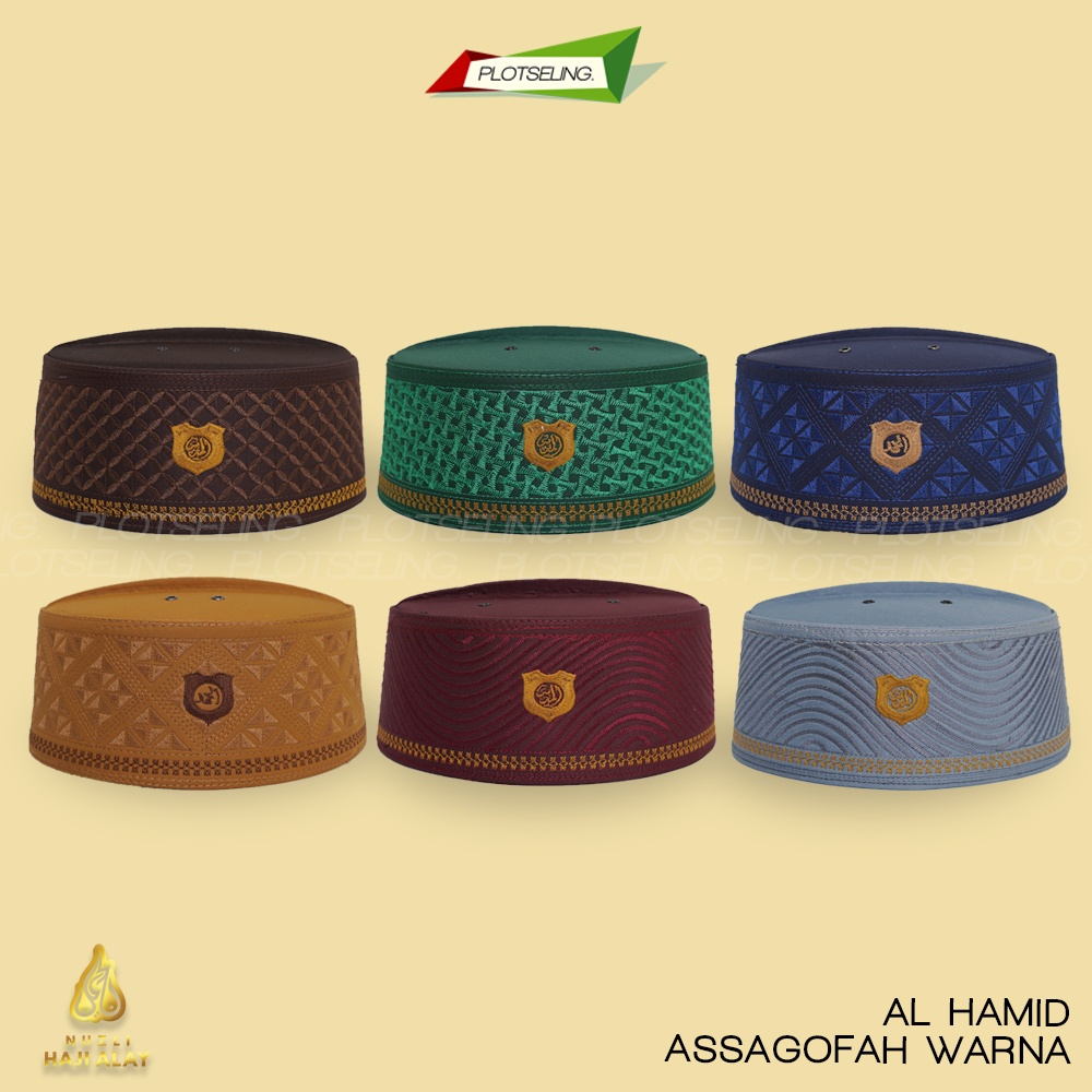 Peci Kopiah Assagofah AL HAMID WARNA Ukuran Anak Laki Dewasa Jumbo Kopeah Sholat Haji Pria Bulat Polos Hitam Putih Biru Maroon Hijau Shalat Kopyah Asagofah Terompah Turki Logo Bordir Santri Adi Hidayat Guz Azmi Malaysia Oman Madinah Pakistan Mesir NU