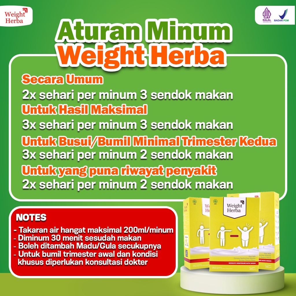 Paket 2 Weight Herba Nafsu Makan - Original Susu Penambah Berat &amp; Penggemuk Badan Perbaiki Saluran Pencernaan Tingkatkan Nafsu Makan Isi 200gr