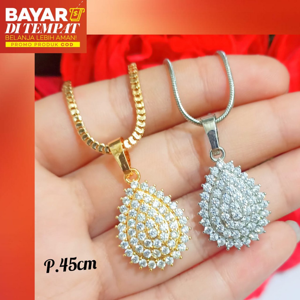 Kalung TITANIUM Dewasa + Liontin permata full zircon labu Gold &amp; Silver tidak karat