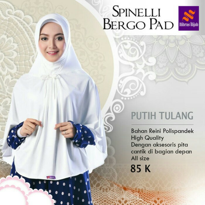 Nibras Hijab Spinelli Bergo Pad Putih Tulang Spandek Reiny Tali Pita