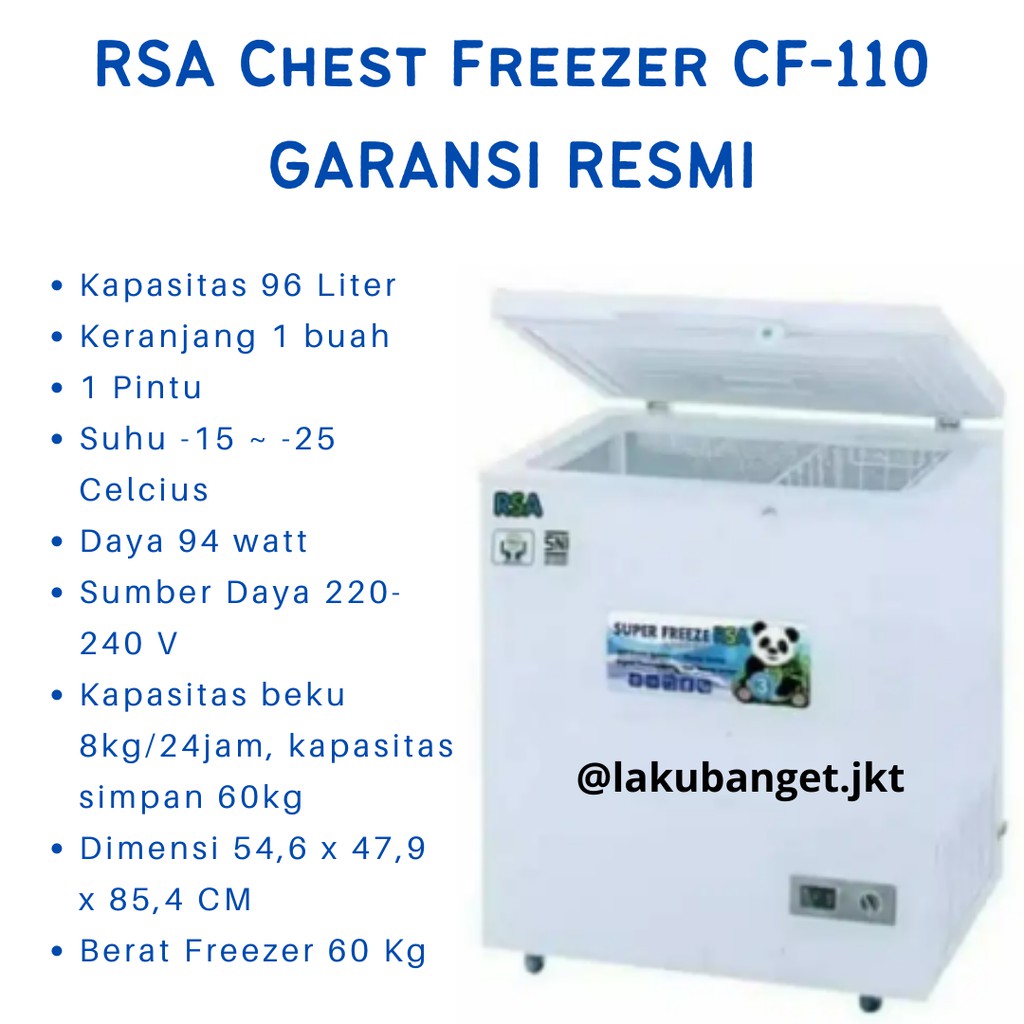 RSA Chest Freezer CF-110 / Freezer 96 Liter Garansi Resmi -  RSA CF 110 Free Ongkir