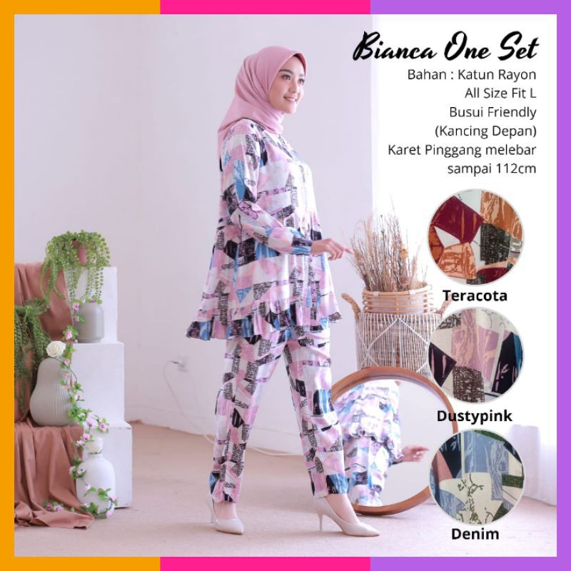 TERMURAHH!!! Piyama Dewasa Bianca One Set Setelan Bahan Katun Rayon Premium Nyaman Dipakai  BISA COD