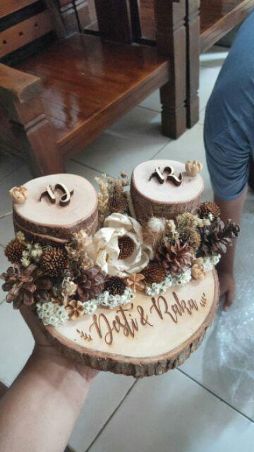Ringbearer Arkanaya Wooden Log Dried Flowers Rustic Ringbox