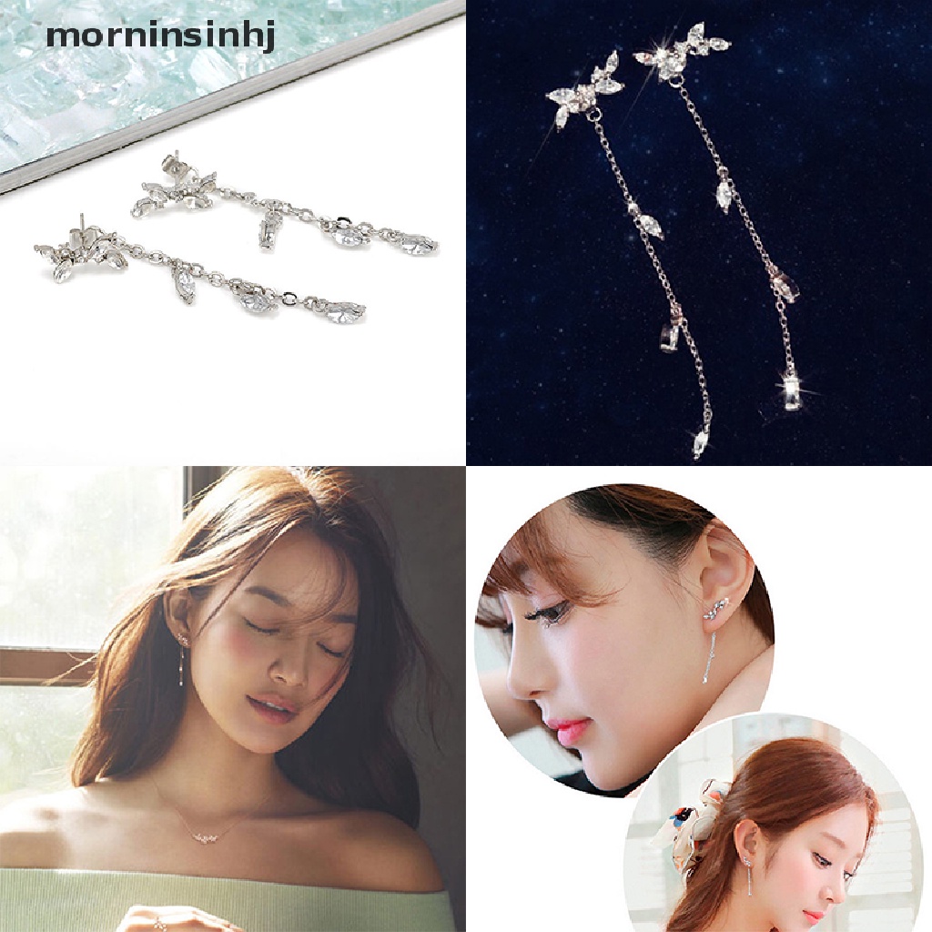 Mornin Anting Tusuk Gantung Desain Daunrumbai Gaya Korea Untuk Wanita