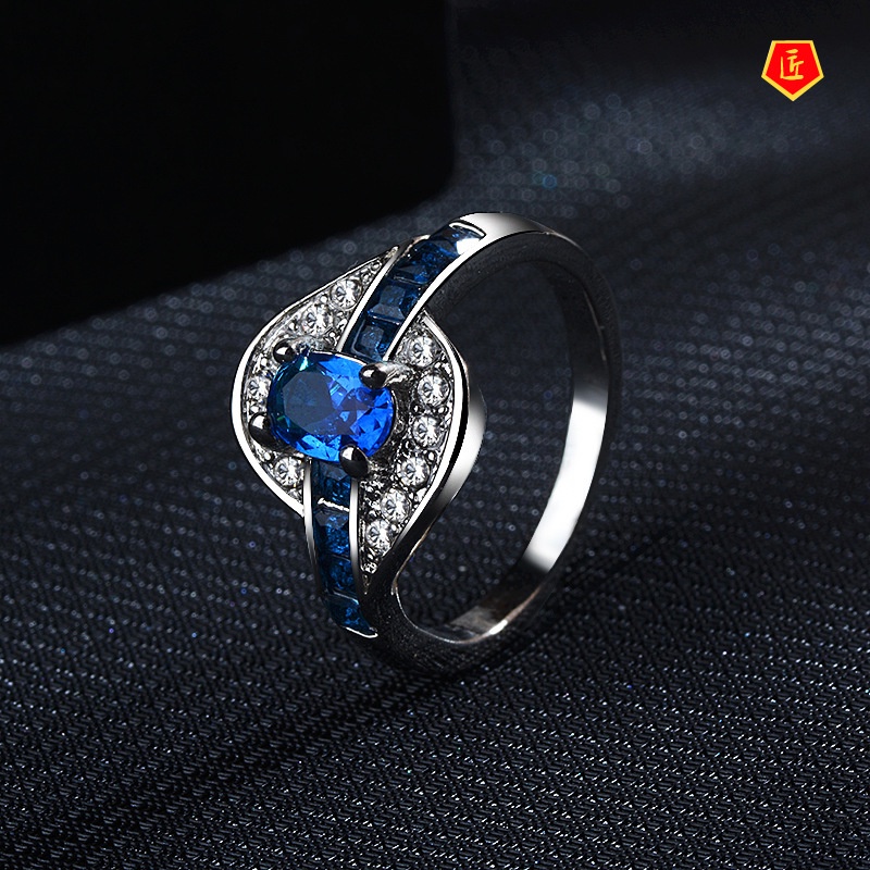 [Ready Stock]Fashion Blue Crystal Diamond-Studded Ring