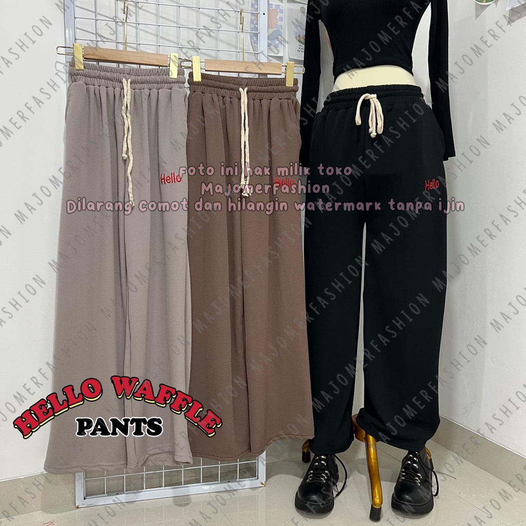 MAJOMER ® | HELLO WAFFLE PANTS - CELANA KULOT WAFFLE BORDIR