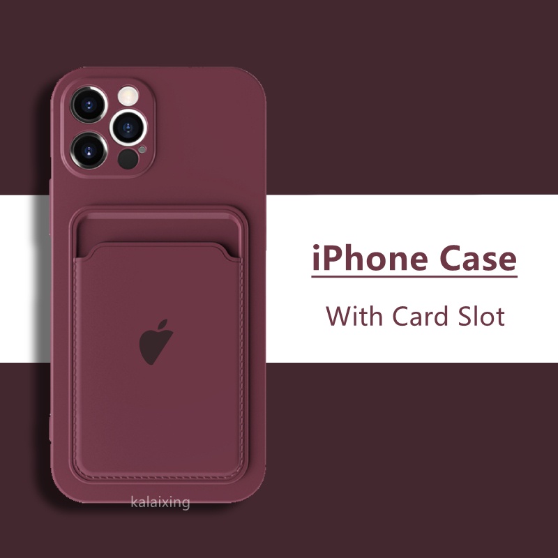 Case with Card Slot untuk iPhone 12 Pro Max 11ProMax Easy to Carry Credit Card Silicone Rubber Case