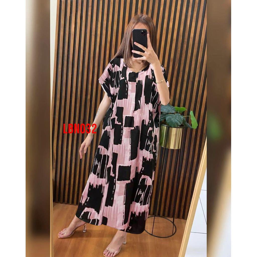 Daster Panjang Semata kaki Busui Kekinian Non Ruffle  AFERO STORE-LONG(ABSTRAK PINK)