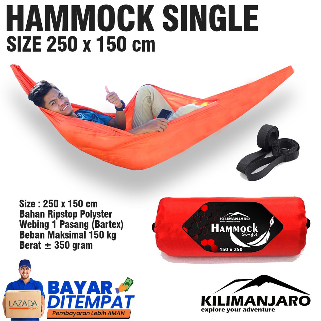 HAMMOCK KILIMANJARO 250 x 150 ORIGINAL PLUS HOOK BESI PENGAIT - AYUNAN GANTUNG - Hamock - Hamok