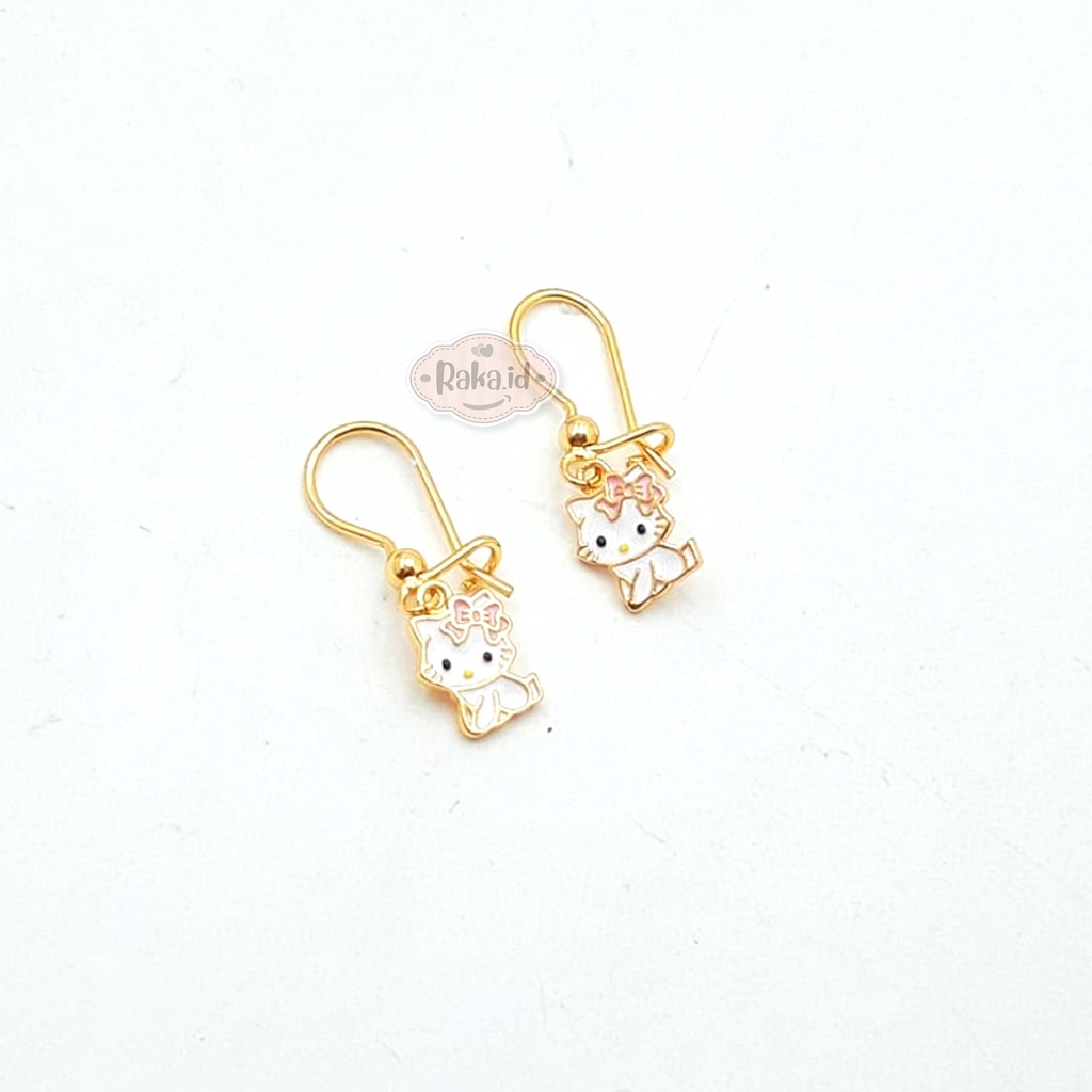 Anting Clip / Klip Desy Kitty Pita Pink Cat Mas Gold Perhiasan Aksesoris Wanita 733 NEW