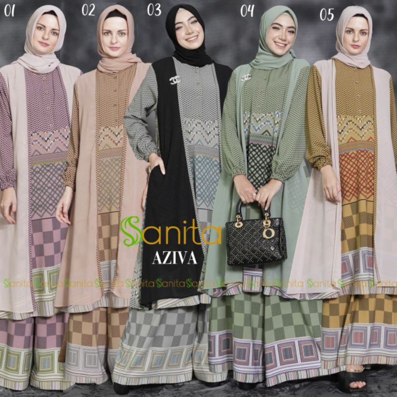 READY Set Tunik Kulot Pashmina Aziva ORIGINAL By Sanita Hijab | Set aziva by sanita | tunik outer