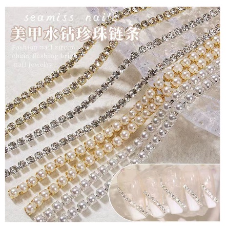 10cm Diamond Pearl Chain / Hiasan Rantai Diamond Gaya Korea / Rantai Pearl Hiasan Kuku Wedding Nails