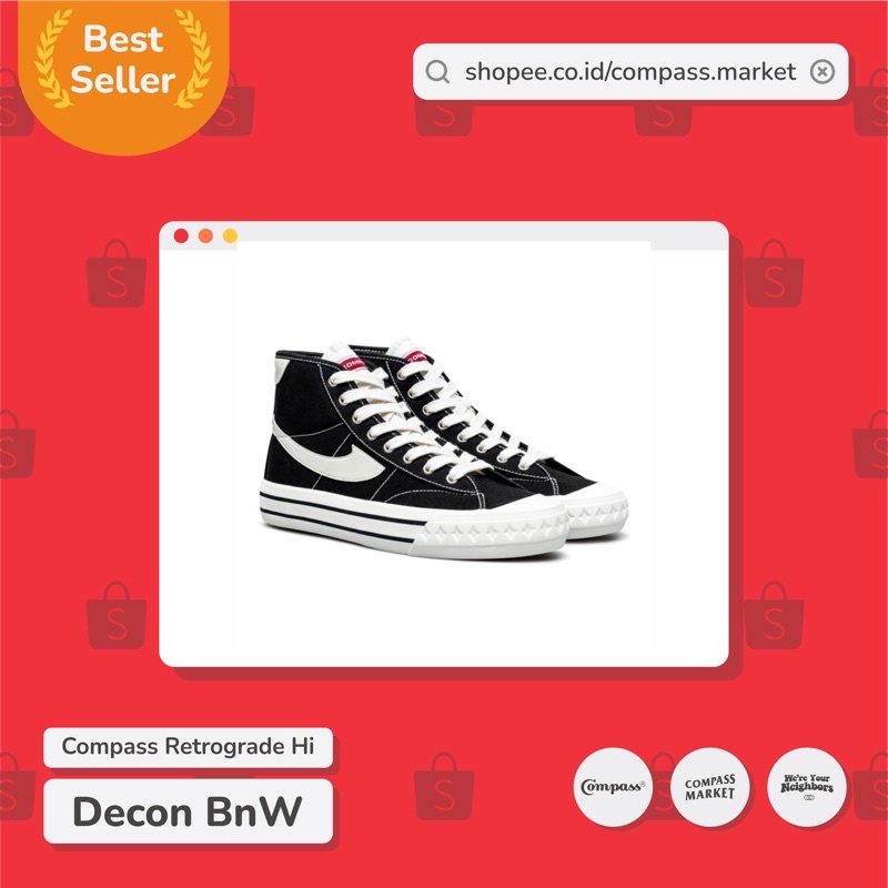 SEPATU COMPASS RETROGRADE HIGH DECON BLACK & WHITE