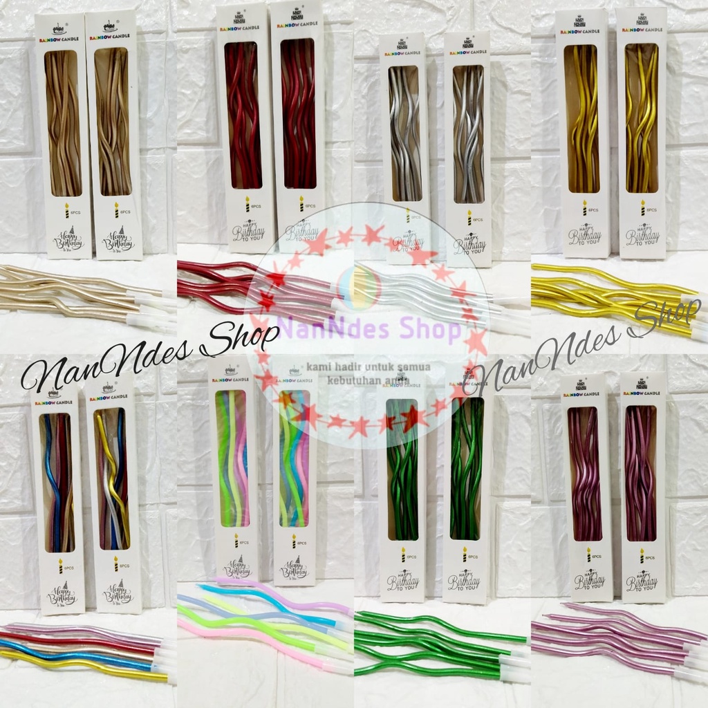 6 Pcs Lilin Spiral Panjang Chrome/ Lilin Ulang Tahun Spiral Ulir Candle Premium Metalik Unik Emas Go