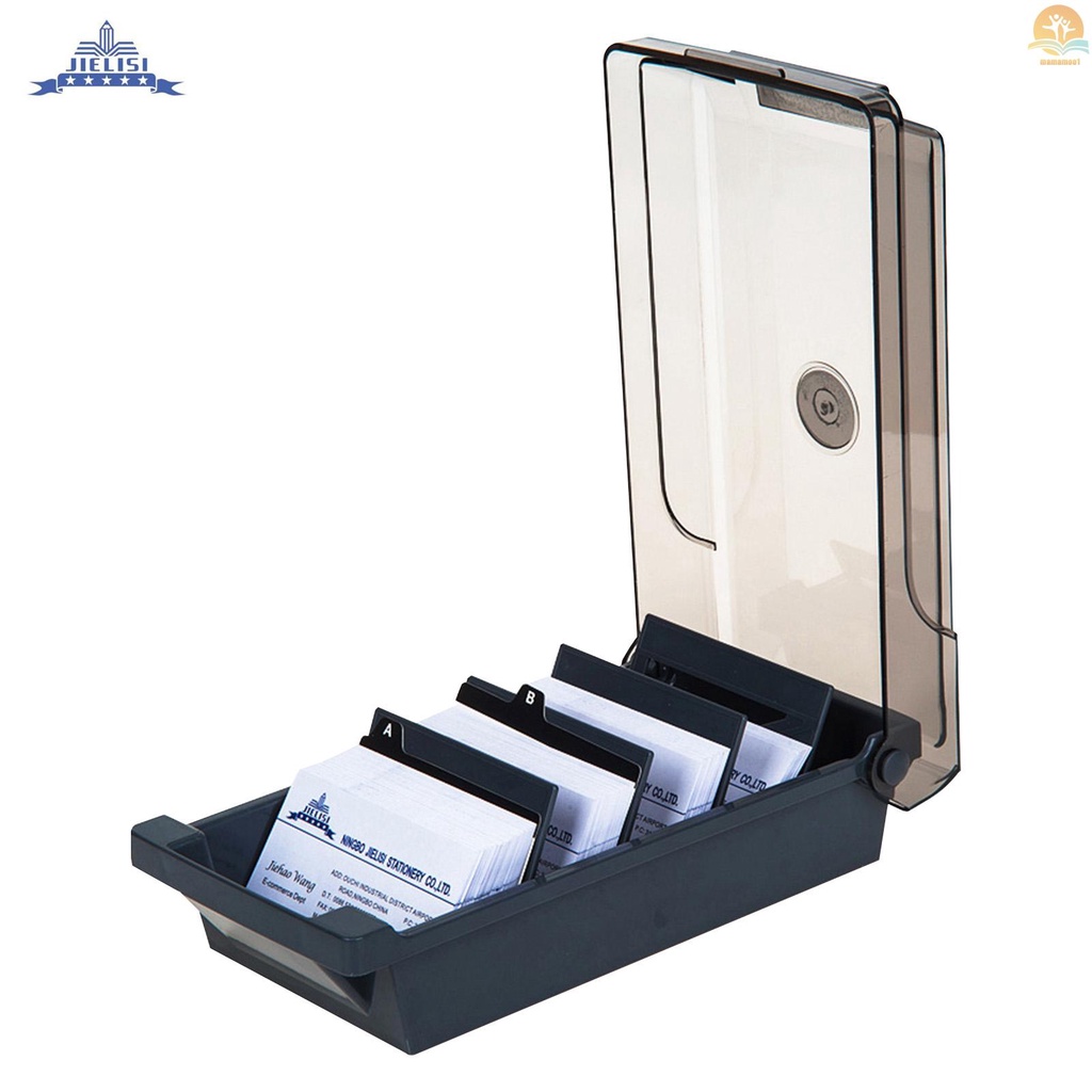 JIELISI Name Card Box Business Card Holder For Desk With Dividers And Index Tabs For Men And Wowen(500 Cards Capacity)