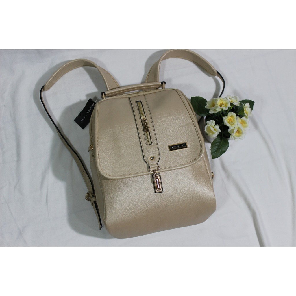 Terbaru Tas Backpack Ransel ABG CK Charles Keith Resleting Warna Cream Beige