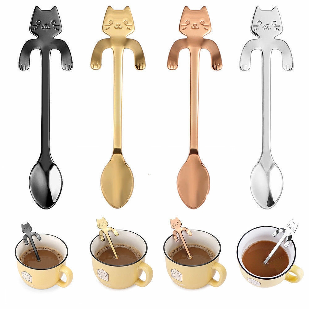 Sendok Kopi Desain Kucing Lucu Bahan Stainless Steel