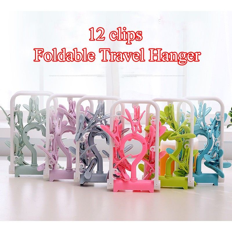 Gantungan Jemuran Baju Lipat Kaos Kaki Pakaian Dalam 12 Pcs Jepitan Travel Hanger Foldable Bayi