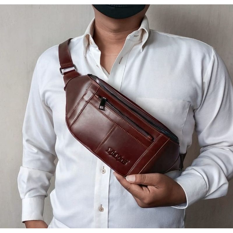 TAS SELEMPANG WAISTBAG WR-L 218E ORIGINAL KULIT ASLI PRIA RAPIDWELD FULL KULIT SAPI ASLI HANDMADE TA