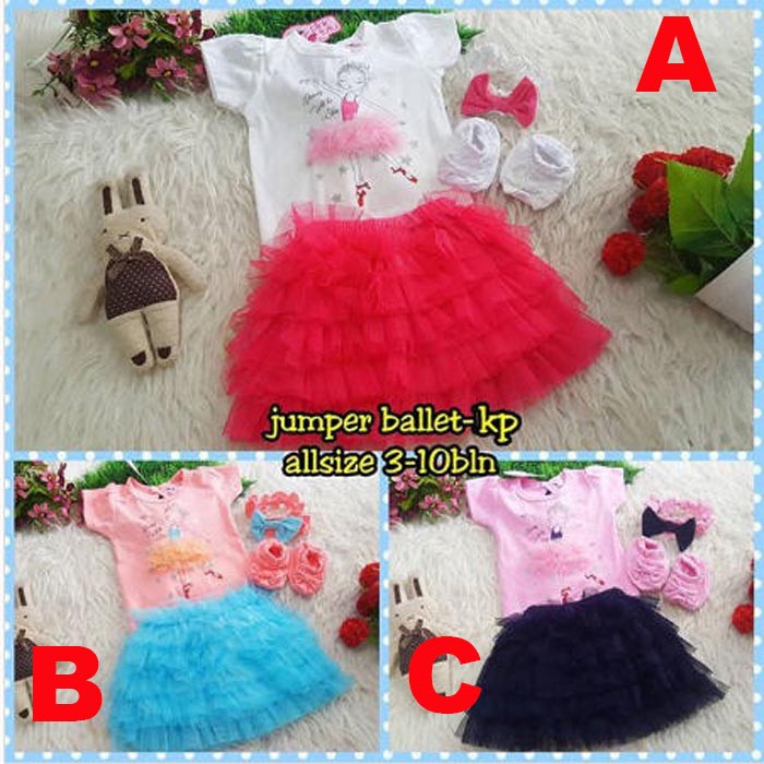 Baju Bayi Perempuan Jumper Bayi Lucu Bandana Sepatu Dancing