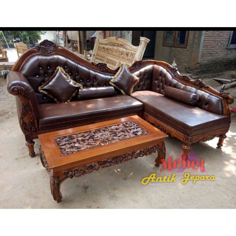 Kursi sofa jati sudut ukir