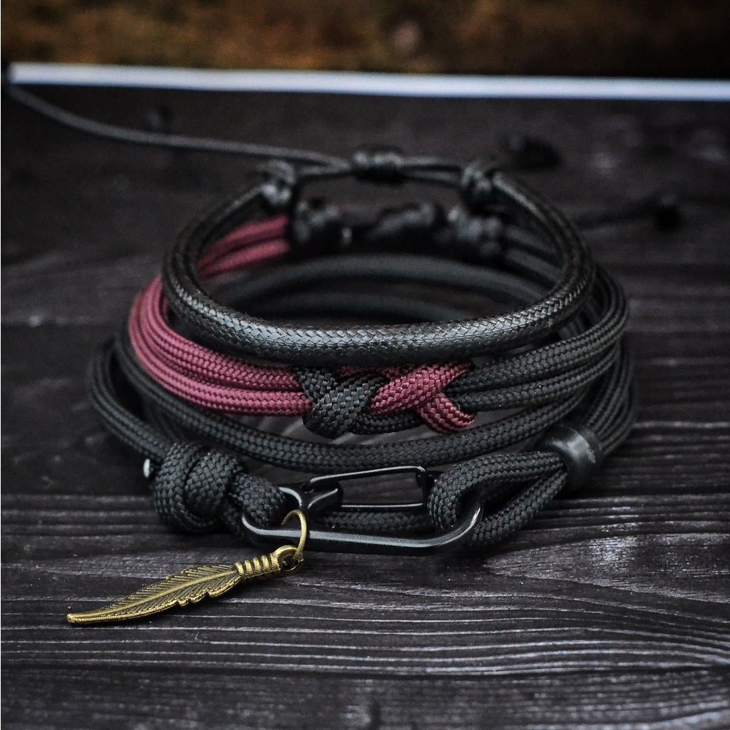 Gelang Tali Paracord 4mm 550lbs Pria Warna Hitam Polos Outdoor Survival Classy Bracelet Cowok Premium