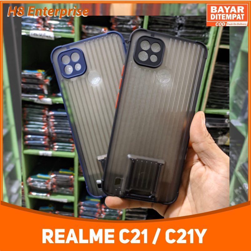 case koper 2 in 1 dudukan braket for Realme C21 C21Y Dengan Pelindung kamera