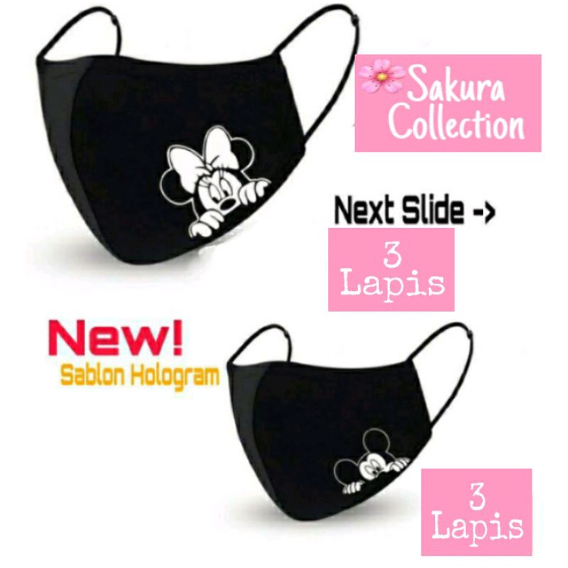 Masker Mickey Mouse Kain 3 ply / Scuba Anak Dewasa / Earloop