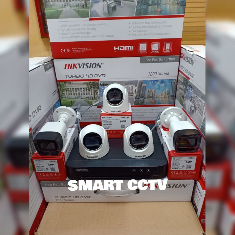 PAKET CCTV HIKVISION 5MP 8 CHANNEL 5 KAMERA NON AUDIO / AUDIO SERIES KOMPLIT GARANSI RESMI 2 TAHUN