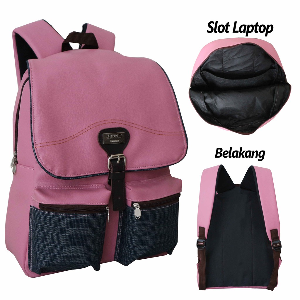 Tas Punggung Gendong Terbaru Kualitas Bagus Ransel Saku Pink Casual