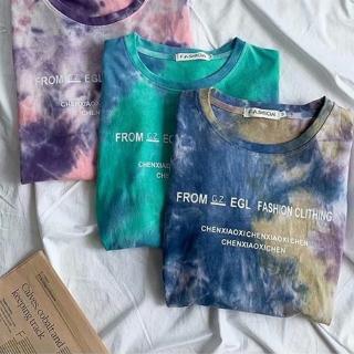 Kaos Lengan Pendek Model Retro Motif Print Tie  Dye  Warna  