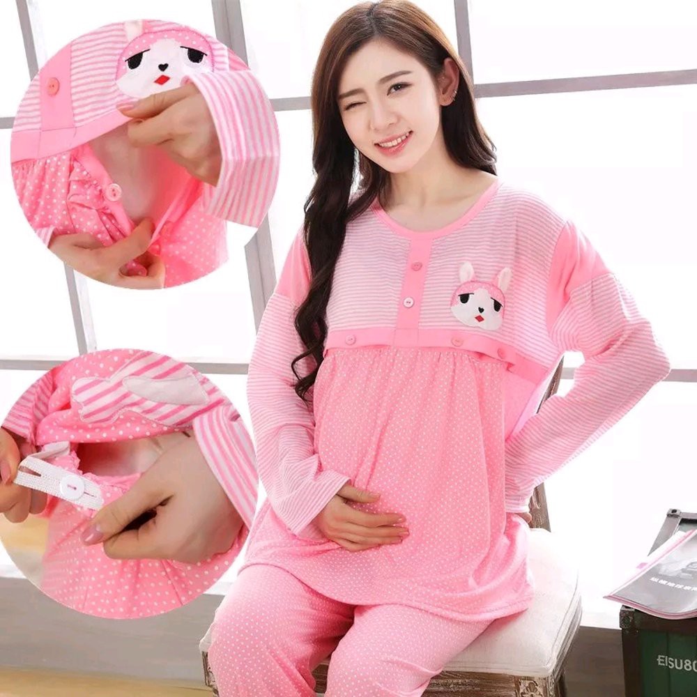 TERLARIS baju tidur ibu hamil dan menyusui kaos tebal