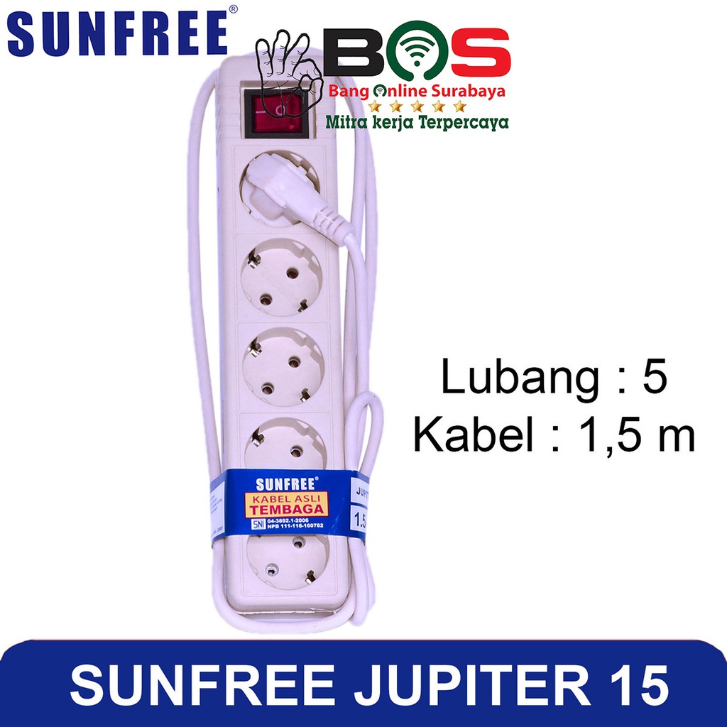 Stop Kontak SNI Kabel 1.5 Meter 5 Lubang Stop Kontak Sunfree Jupiter 15