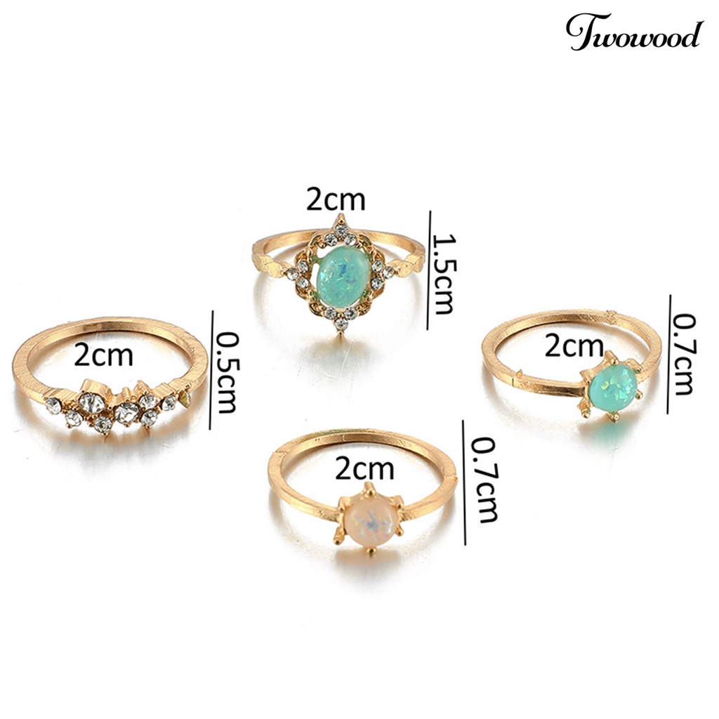 Twowood 4Pcs/Set Faux Gem Geometric Knuckle Rings Alloy Candy Color Stackable Finger Rings Jewelry Accessory