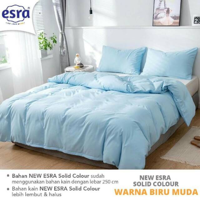 Sprei Set Premium Katun ESRA Motif Polos Biru Muda