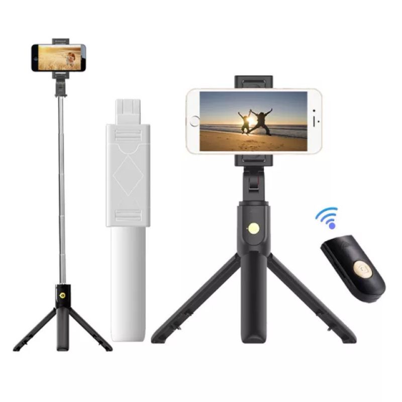 Tongsis Selfie Stick Shutter Remote 3IN1 Bluetooth stainless steel